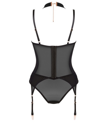 Obsessive - Brasica Corset & Panies, genomskinligt nätmaterial, med remmar kring halsen