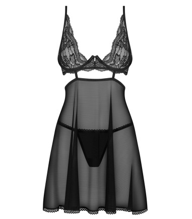 Obsessive - Nutris Babydoll & Thong, fint nät, genomskinligt och spets upptill på kuporna