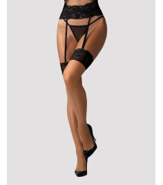 Obsessive - Nutris Stockings, snygga, beiga och svart nylonstrumpor