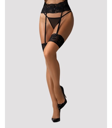 Obsessive - Nutris Stockings, snygga, beiga och svart nylonstrumpor