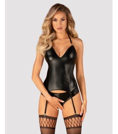 Obsessive - Viranes Corset & Crotchless Panties, sexig korsett i konstläder och med trsor me döppen gren