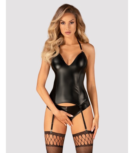 Obsessive - Viranes Corset & Crotchless Panties, sexig korsett i konstläder och med trsor me döppen gren