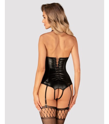 Obsessive - Viranes Corset & Crotchless Panties, läderliknand emed öppen gren