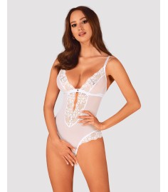 Obsessive - Heavenlly Crotchless Teddy, backer med nät och spets. Genomskinligt teddy.