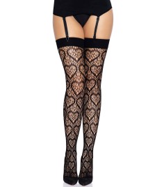 Leg Avenue - Heart Net Thigh Highs, hjärtformat nät och svart rand upptill
