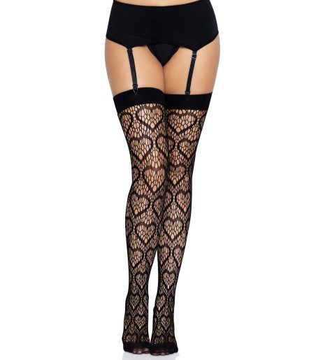 Leg Avenue - Heart Net Thigh Highs, nylonstrumpor med hjärtan i nätet