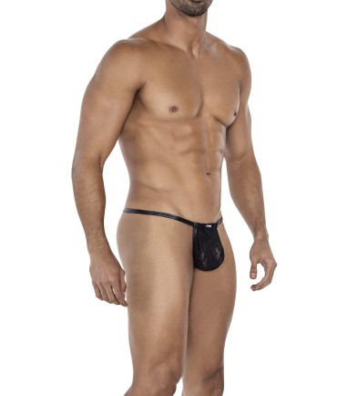 CUT4MEN - G-String with Lace, manlig g-string som visar skinkorna, har blommig spets fram och bak och anpasnsingsbar pungpåse