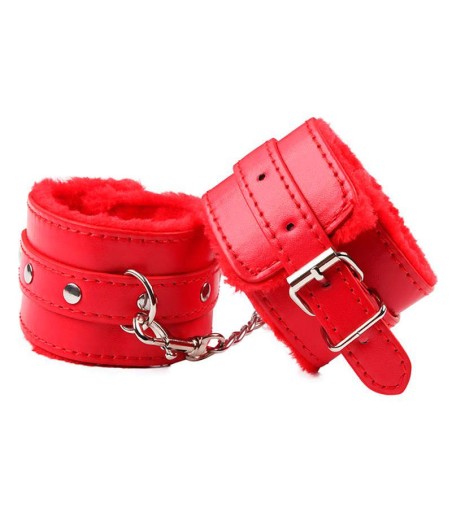 Furry Ankle Cuff, Red, röda ankelfängsel, med fuskpäls på insidan