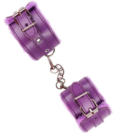 Furry Wrist Cuffs, Purple, handbojor i plastmaterial och fuskpäls på insidan
