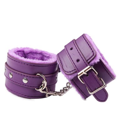 Furry Wrist Cuffs, Purple, mjuka och härliga handbojor med fuskpäls på insidan