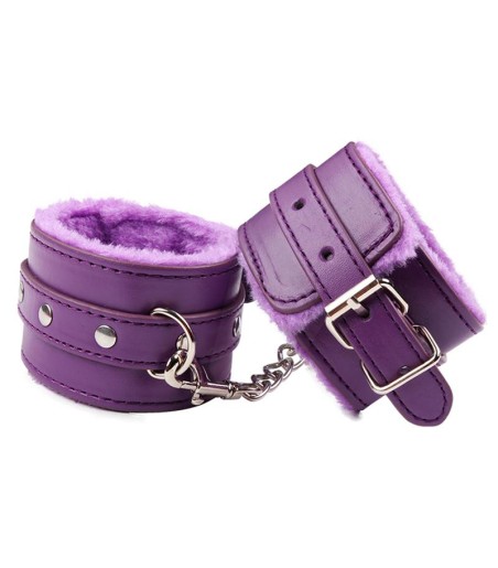 Furry Wrist Cuffs, Purple, mjuka och härliga handbojor med fuskpäls på insidan